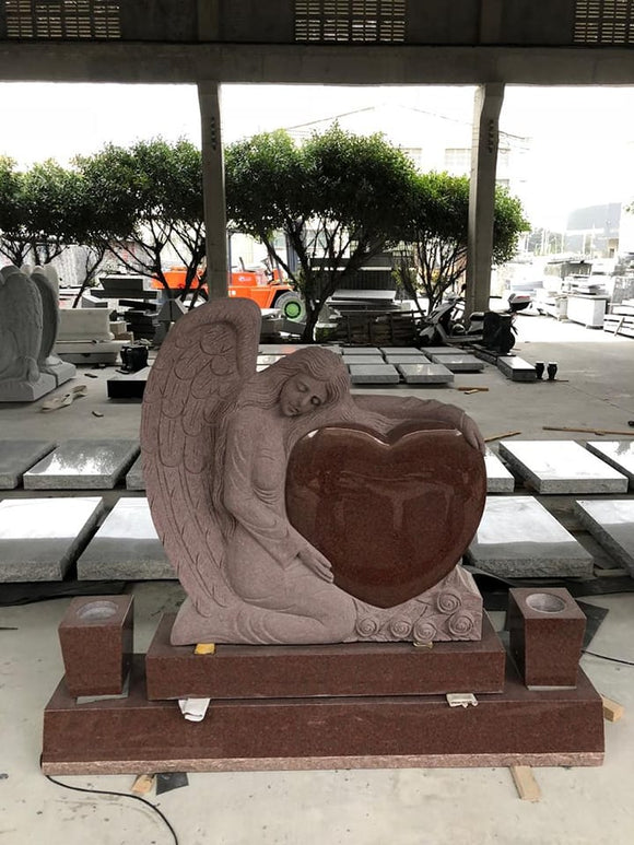 INDIA RED SCULPTED ANGEL HEART HEADSTONE