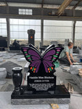 Custom Butterfly Headstone Memorial – Black Granite Grave Marker