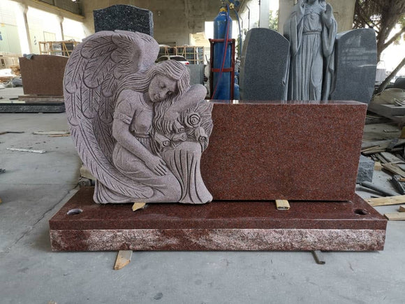 SCULPTED INDIA RED ANGEL HEADSTONE