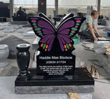 Custom Butterfly Headstone Memorial – Black Granite Grave Marker