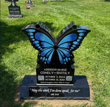 Custom Butterfly Headstone Memorial – Black Granite Grave Marker