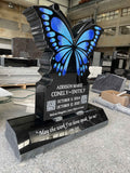 Custom Butterfly Headstone Memorial – Black Granite Grave Marker