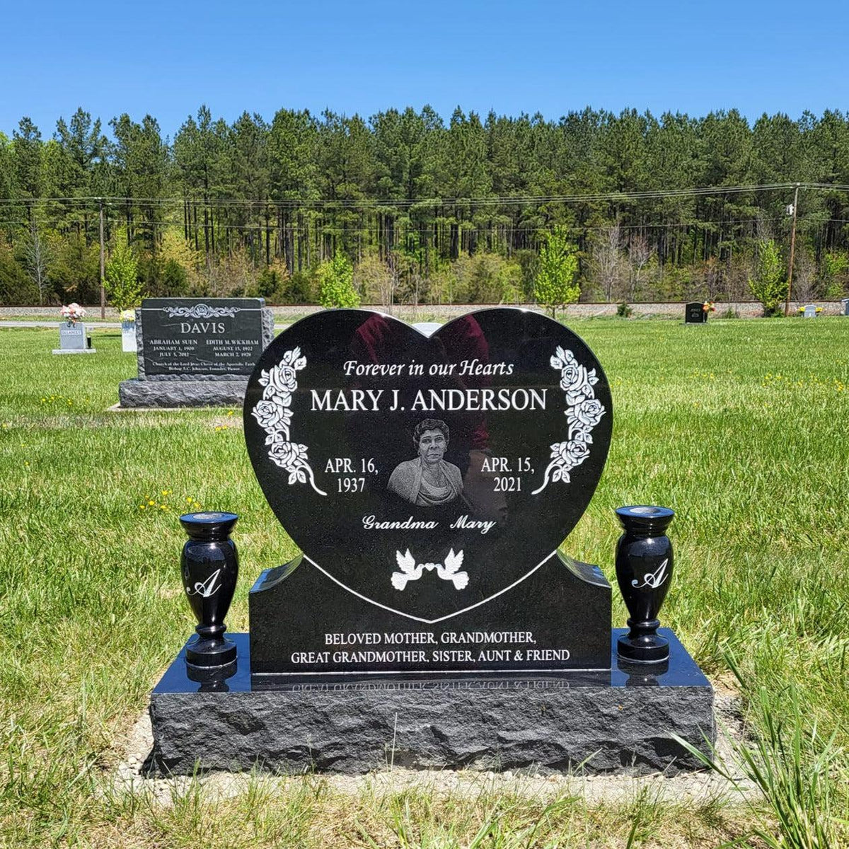 Jet Black Granite Heart Headstone Memorial The Memorial Man