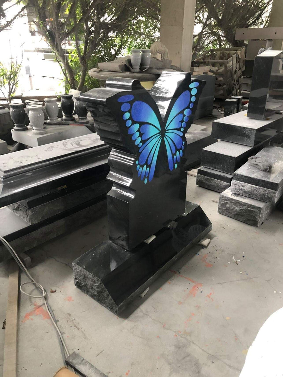 Butterfly Headstone Black Granite The Memorial Man
