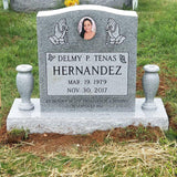 Blue Ridge Granite Single Upright Headstone with Porcelain Portrait and Flower Vases The Memorial Man.