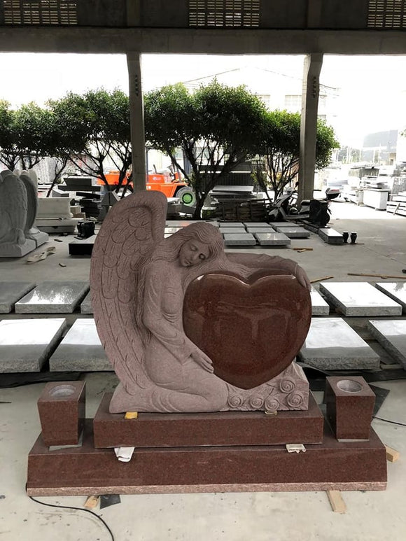 INDIA RED SCULPTED ANGEL HEART HEADSTONE The Memorial Man.