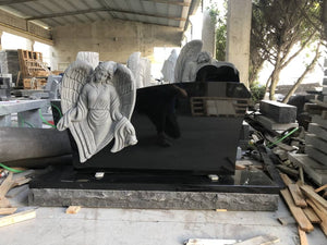 SCULPTED JET BLACK GRANITE ANGEL HEADSTONE The Memorial Man.