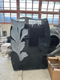 SCULPTED SUNFLOWER JET BLACK GRANITE HEADSTONE