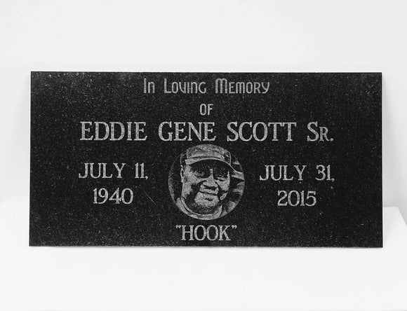 Laser Engraved Black Granite Flat Headstone Tile Memorial