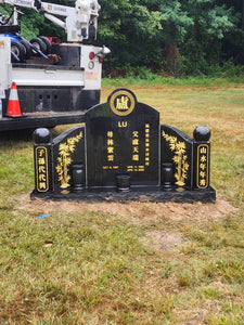 TRADITIONAL CHINESE JET BLACK GRANITE HEADSTONE The Memorial Man.