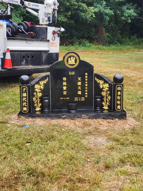 TRADITIONAL CHINESE JET BLACK GRANITE HEADSTONE The Memorial Man.