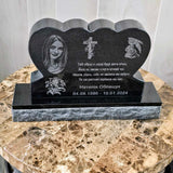 Black Granite Mini Heart Headstone, Pet Memorial Stone, Temporary Grave Marker, Cemetery Footstone