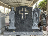BLUE PEARL CROSS HEADSTONE WITH SCULPTURES
