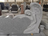 Sculpted Angel Gray Granite Double Headstone