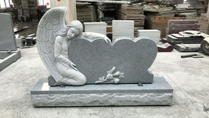 Gray Granite Sculpted Angel Double Headstone