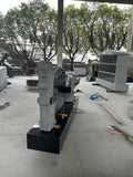 Black Granite Monument Bench Headstone with Sculpted Tree