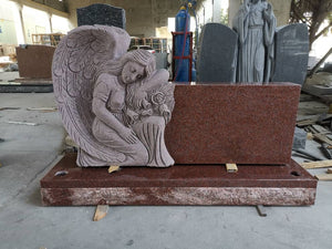 SCULPTED INDIA RED ANGEL HEADSTONE