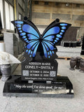 Custom Butterfly Headstone Memorial, Grave Marker, Black Granite