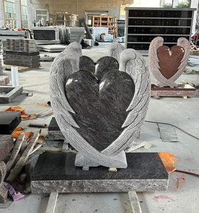 Bahama Blue Heart Headstone with Sculpted Angel Wings