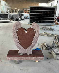 India Red Heart Headstone with Sculpted Angel Wings