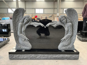Double Sculpted Angel Companion Upright Headstone