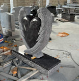 Bahama Blue Heart Headstone with Sculpted Angel Wings The Memorial Man.