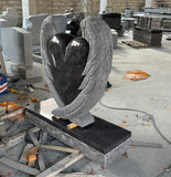 Bahama Blue Heart Headstone with Sculpted Angel Wings