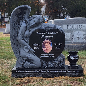 JET BLACK SCULPTED ANGEL HEADSTONE