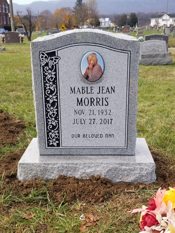 SINGLE UPRIGHT HEADSTONE MEMORIAL WITH PORCELAIN PHOTO The Memorial Man.
