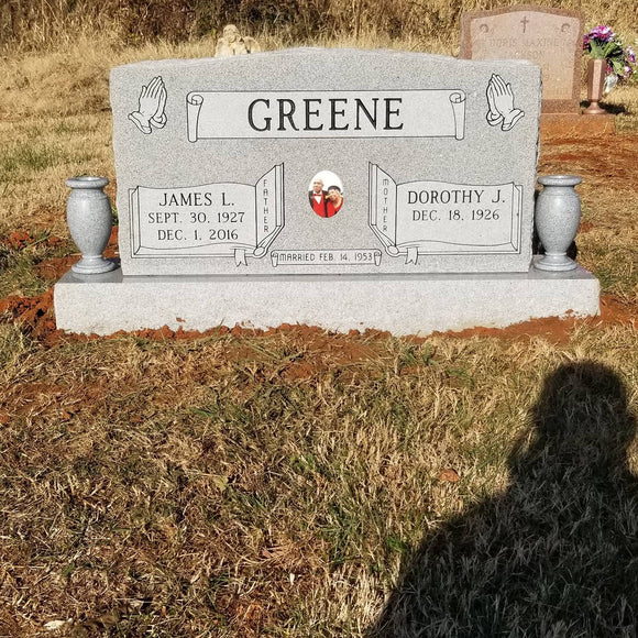 Companion Upright Cemetery Headstone Memorial w/Photo and Vases The Memorial Man.