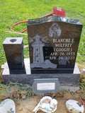 Economic Jet Black Granite Single Upright Headstone with Etched Photo and Vase The Memorial Man.