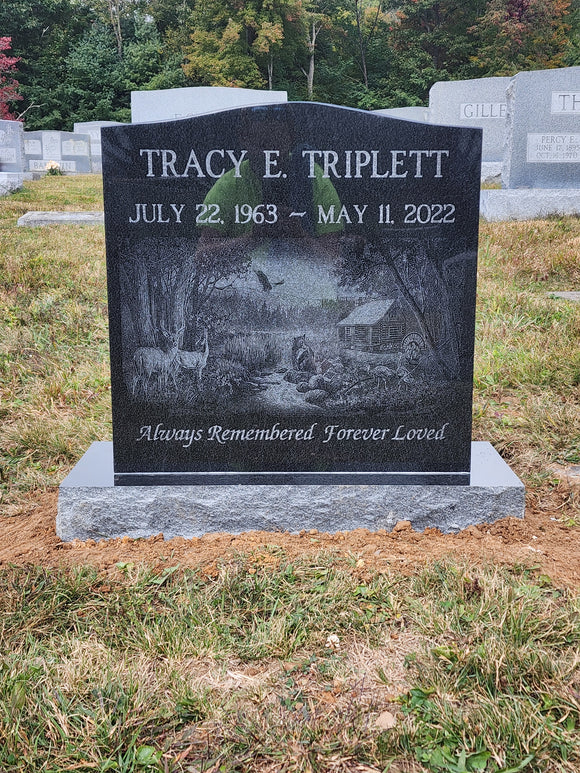 Black Granite XL Single Upright Headstone Memorial with Nature Scene The Memorial Man.