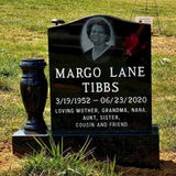 Economic Jet Black Granite Single Upright Headstone with Etched Photo and Vase The Memorial Man.