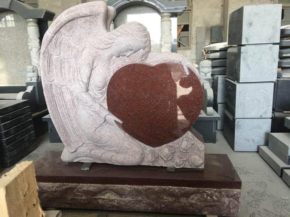 Ruby Red Sculpted Angel Heart Headstone Memorial The Memorial Man.