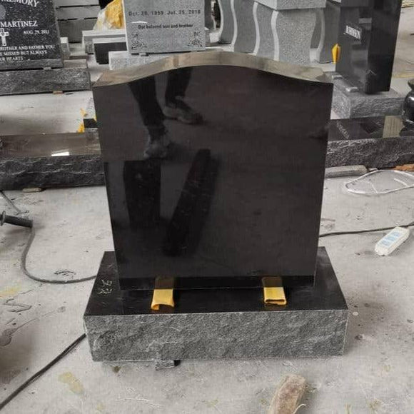 Jet Black Granite Single Upright Headstone Memorial 20x22 All Polish Top on 30