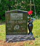 Economy Size Black Granite Headstone w/Etched Photo The Memorial Man.