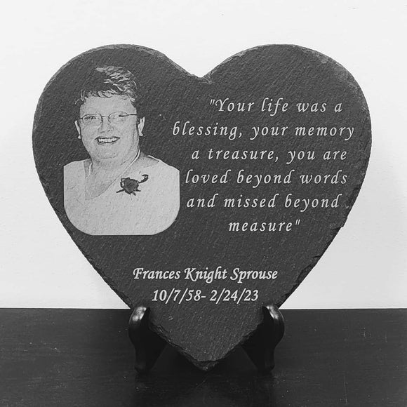 Laser Engraved Slate Heart Memorial Stone 9x9