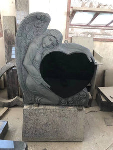 Jet Black Angel Heart Headstone Memorial