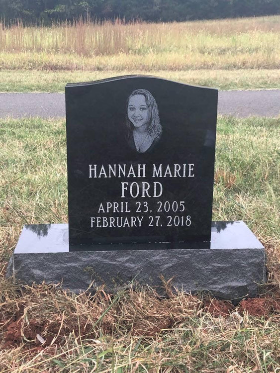 Economy Black Granite Upright Headstone Memorial with Etched Photo – Affordable Monument