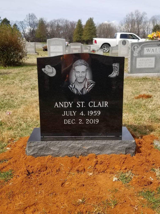 Jet Black Granite Single Upright Headstone Memorial – 22x22 All Polish Top on 30