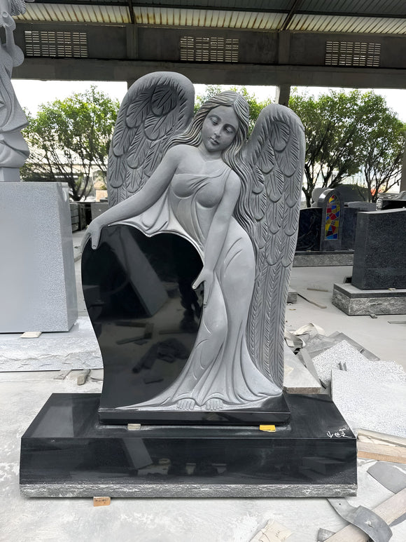 Jet Black Standing Angel Headstone Monument