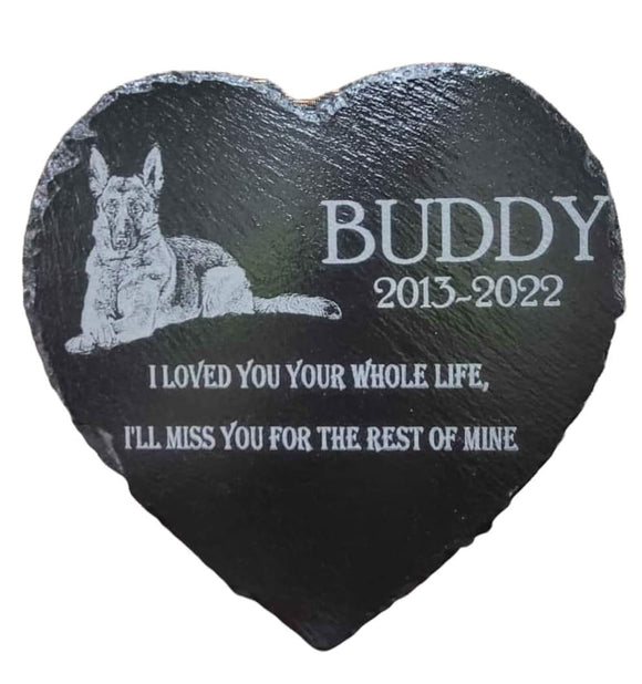 Laser Engraved Slate Heart Pet Memorial Stone 9x9 The Memorial Man.